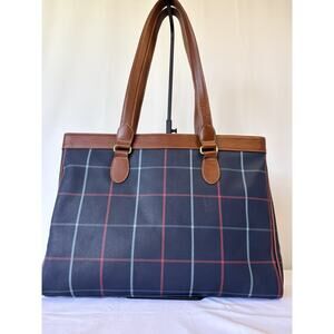Vintage Large Burberry Coated Canvas Navy Nova Check Tote Hand Bag Authentic